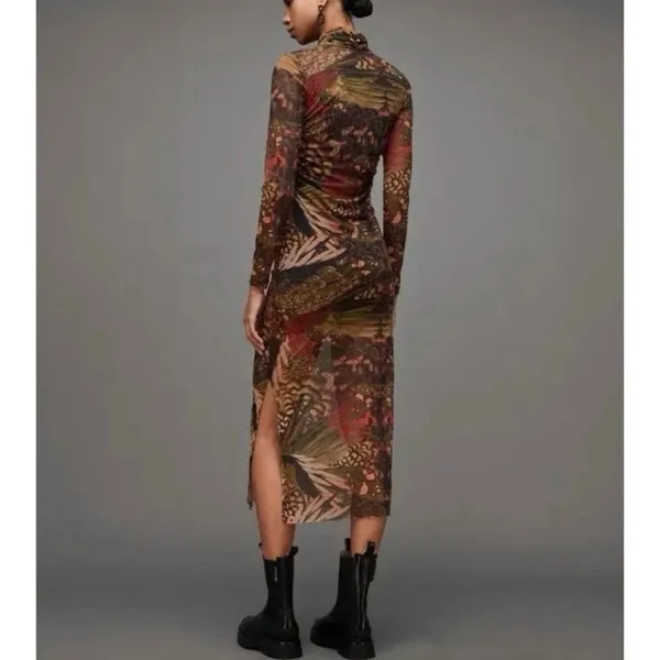ALL SAINTS long sleeve Mesh Dress Elegant Multicolor Patterned Dress NEW - Image 5