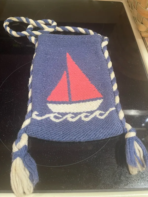 Handmade Sailboat Themed Fabric(Rayon/Cotton)Shoulderbag Made in Greece Rare - Image 11