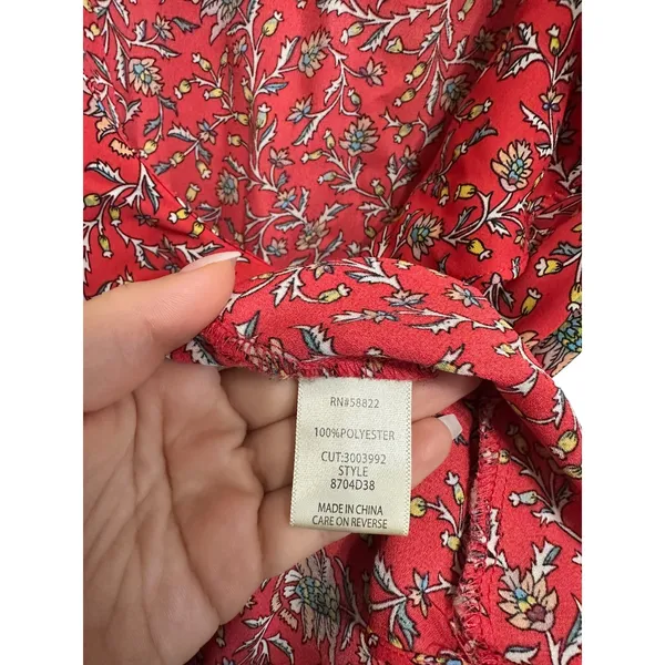 Max Studio Sleeveless red floral Top L Cottagecore Ruffle V Neck‎ Peplum - Image 5