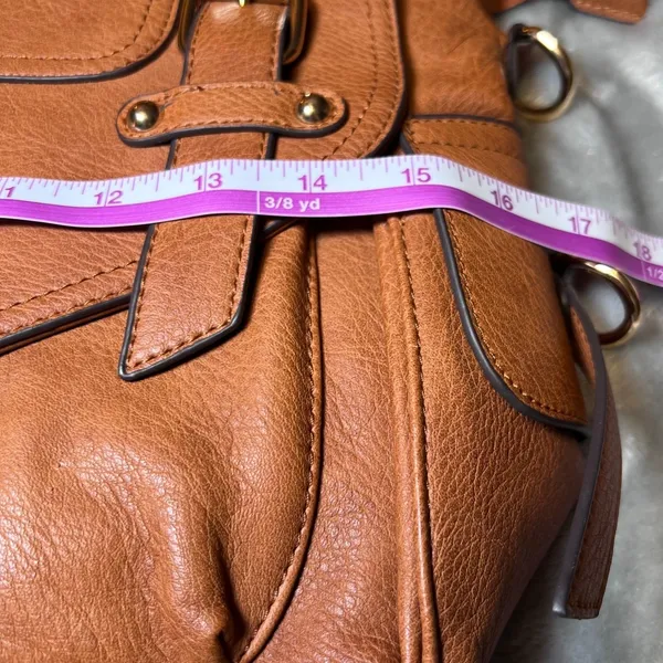 Call it spring Vintage Style Tan Faux‎ Leather Satchel Bag Plaid Lining Handle Shoulder Strap - Image 10