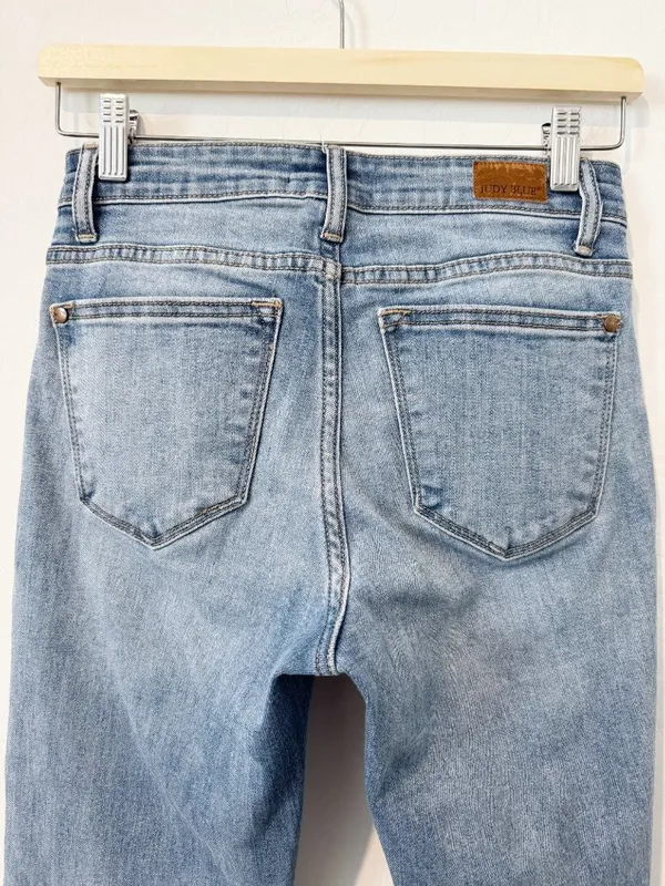 Judy Blue Jeans Size 25 Blue Mid Rise Relaxed Fit‎ Raw Hem Denim Grunge Indie - Image 8