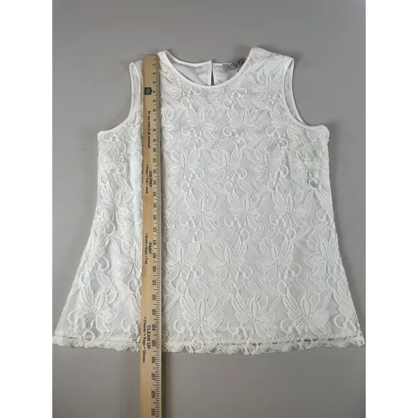 Kasper White Floral Lace Overlay Tunic Top Size L Sleeveless - Image 5