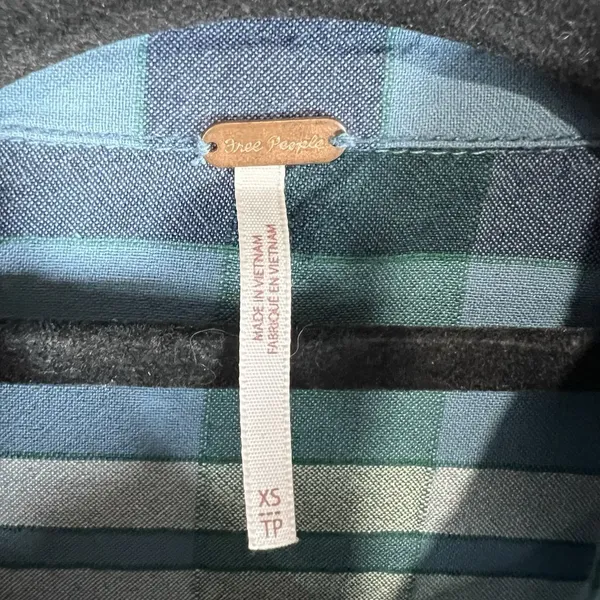 Free‎ People Loveland Plaid Button Down Shirt Blue Rayon Cotton Tunic Sz XS Boho - Image 5