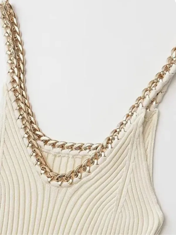 Zara Cream Ribbed Tank with Gold Chain-Trim Straps - Image 4
