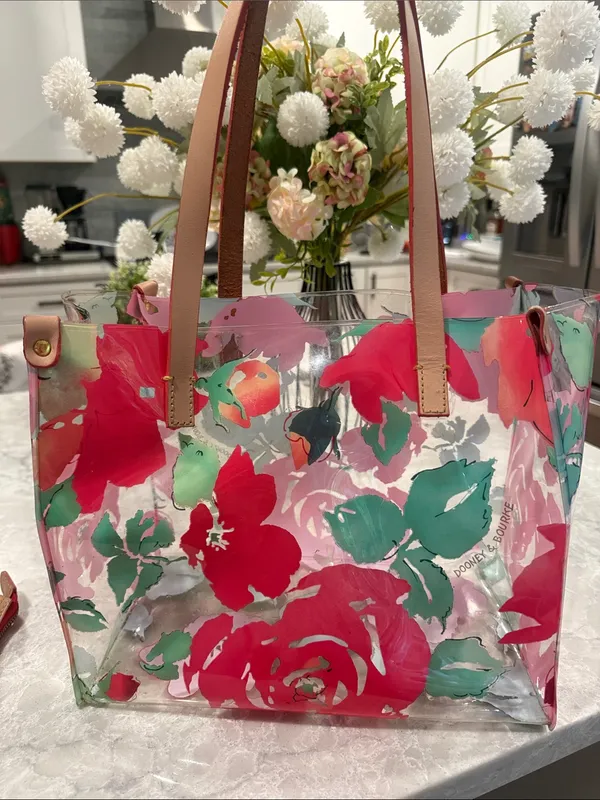 Dooney & Bourke clear PVC floral tote bag with matching makeup bag - Image 3