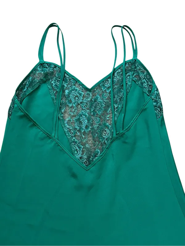 Vintage Victoria’s Secret 90s Emerald Green Satin Lace Slip Dress Coquette - Image 4