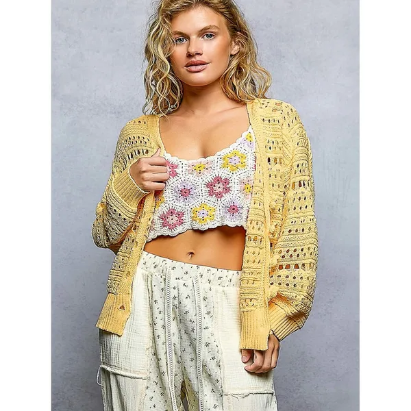 POL Open-Knit Floral‎ Button Cardigan - Medium - Image 2