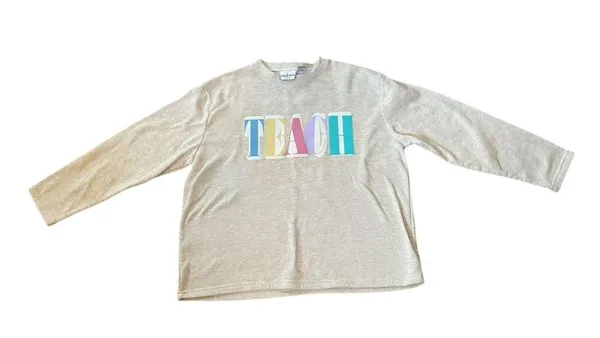 NWOT Jennifer Lauren Y2K Retro Bubble Letter Teach Academic Teacher Sweatshirt - Image 2