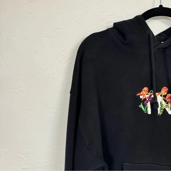 Aritzia TNA Black Floral Embroidered Hoodie Sweatshirt Womens S Boho Casual - Image 10