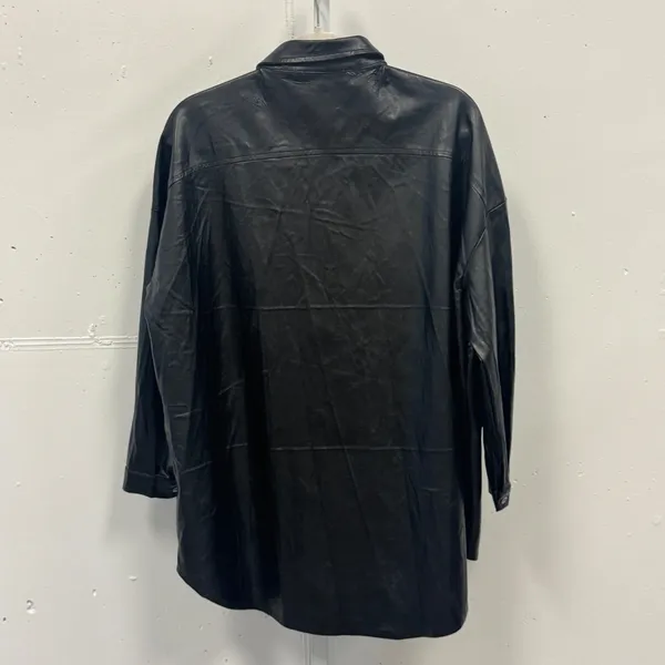 Olivaceous Black Faux Leather Button‎ Down Shirt Shacket S/M Fall Monochrome - Image 2