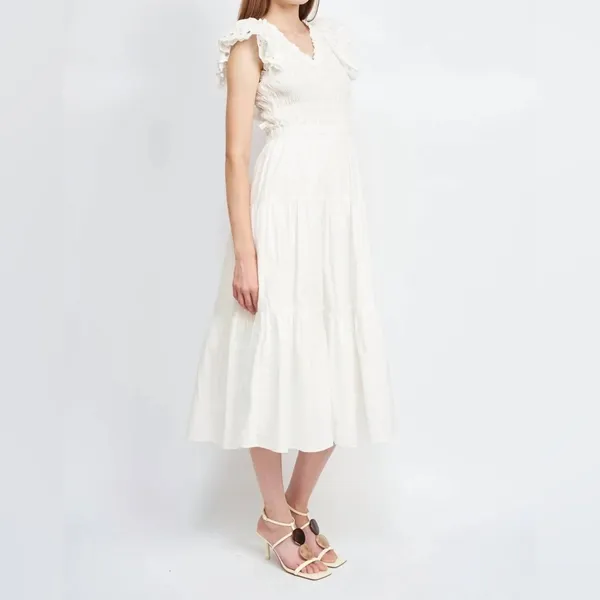 En Saison Alana Cotton Smocked Midi Dress in White Size Medium NWT - Image 4