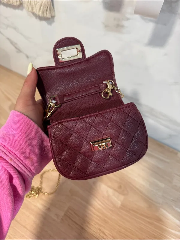 Quilted Mini Crossbody Bag in Burgundy with Gold Chain NWT - Image 4