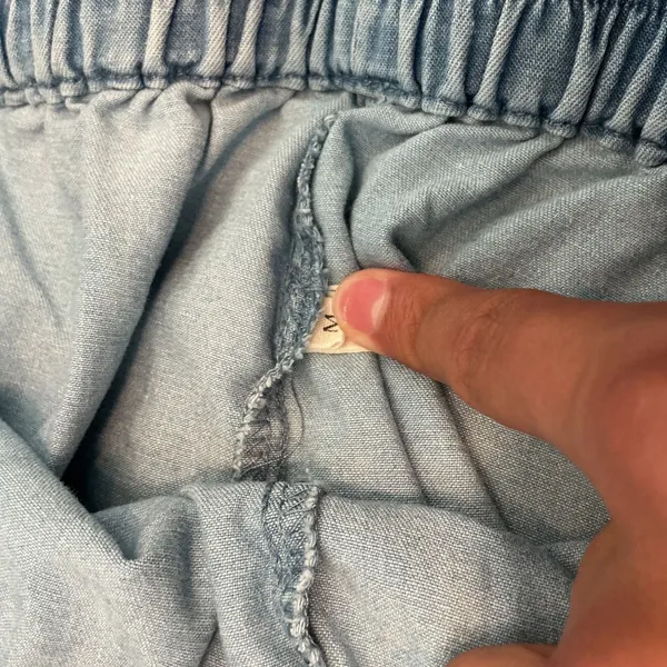 Welove Chambray Wide Leg Pants Light Blue Elastic Drawstring Size M Relaxed Boho - Image 3