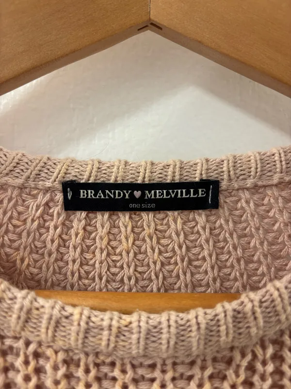 Brandy Melville Ollie Italian Cotton Oversized Waffle Knit Crewneck Sweater Coquette OS - Image 3