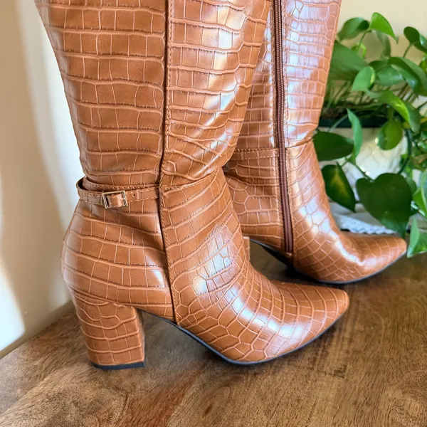 LifeStride‎ Stratford Wide Calf Knee High Boots Bown Croc Embossed Women 8.5 - Image 5