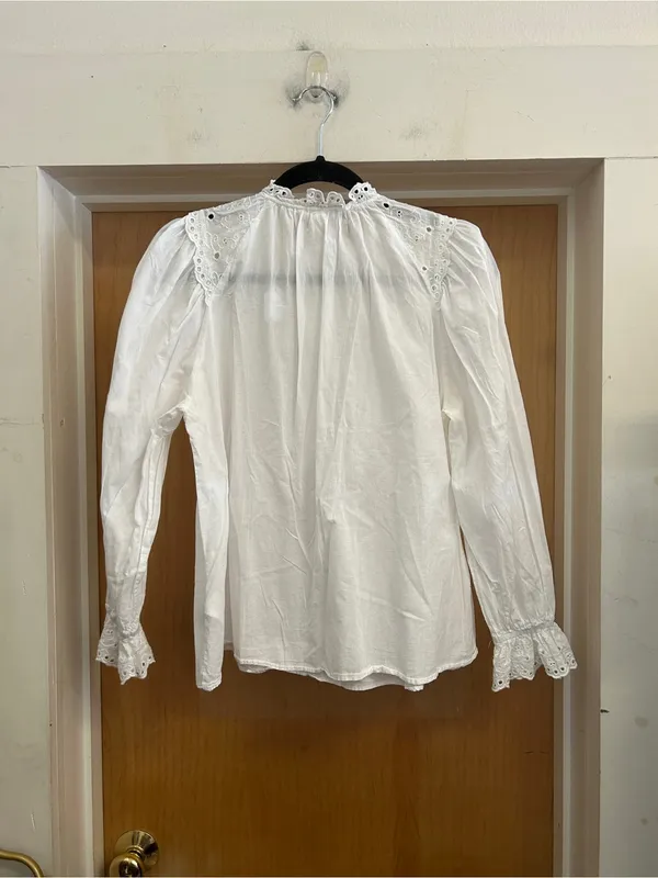 H&M 100% Cotton White Peasant Half Button Top - size 12 - Image 3