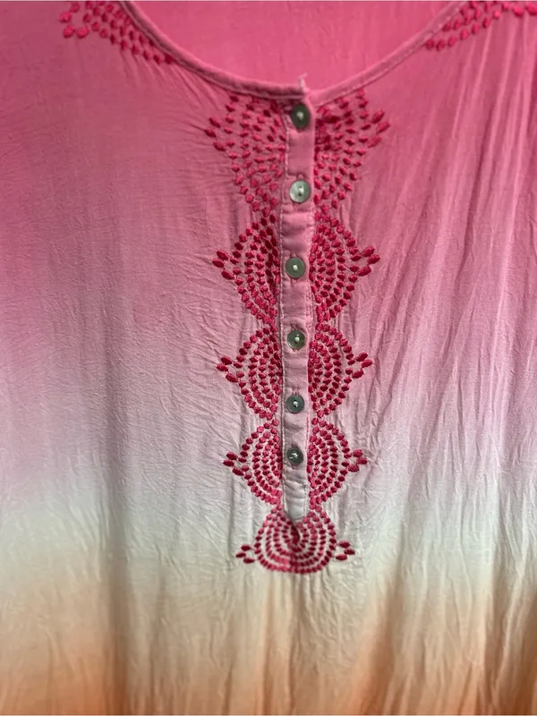 Cupio Pink to Orange Ombre Embroidered -Trim Henley Tunic - Image 2