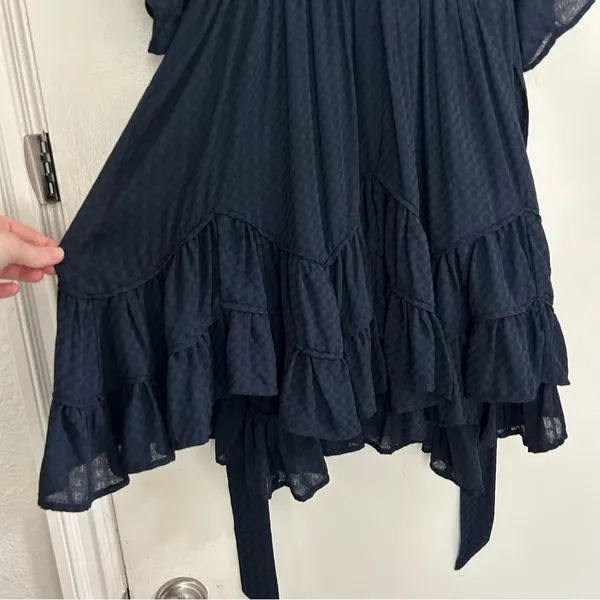 Storia Blue Tie Back Short Sleeve Flowy Cocktail Dress M - Image 3