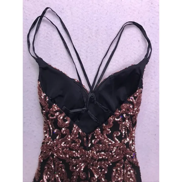 Windsor Mini Dress Womens Size 1 Black Rose Gold Sequin Damask Bodycon Cocktail - Image 10