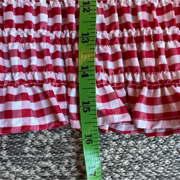 VINE & LOVE Red & White Gingham Milkmaid / Picnic / Puff Sleeves Top - Small - Image 11