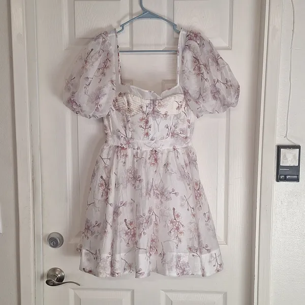 Bardot White Mini Dress with Pink Floral Print - Image 6
