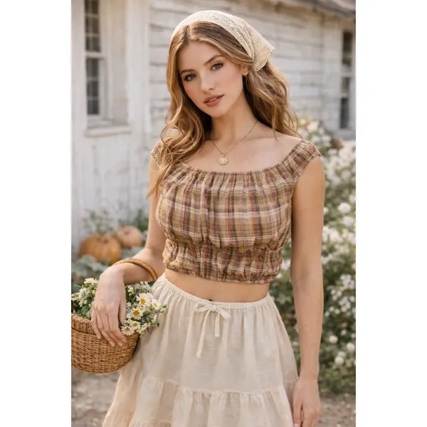 AMERICAN EAGLE Plaid Crop Top Size Small S COUNTRY GIRL COWGIRL WESTERN FARM - Image 5