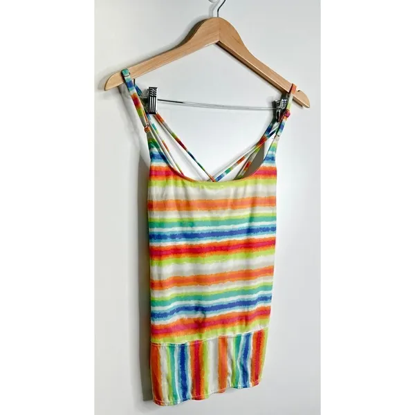 Kim Rogers Rainbow Stripe‎ Tankini Swim Top Multicolor Size Large Adjustable - Image 3
