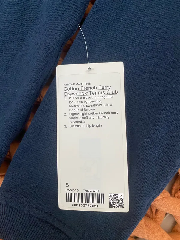 Lululemon Cotton French Terry Crewneck Tennis Club size S True Navy/White NWT - Image 2