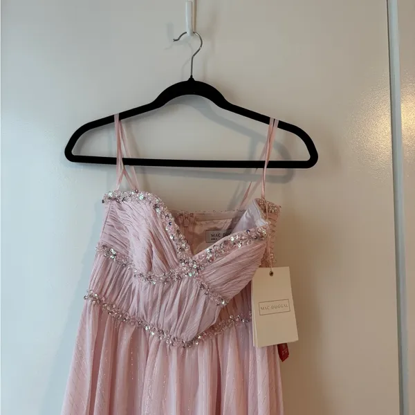 Mac Duggal Strapless Beaded Ruffle High Low Prom Gown Ice Pink Size 4 Princess - Image 4