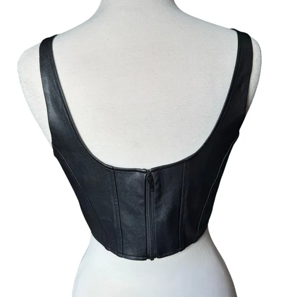 Amanda Uprichard Black Faux Leather Crop Tank Top Size Large - Image 3