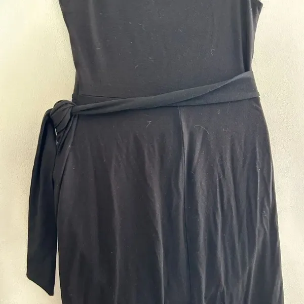 Reformation Black Wrap Midi Dress Tie Waist Sustainable Lyocell Stretch Size S - Image 7