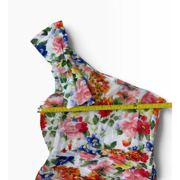 ASTR the Label One Shoulder Tiered Maxi Dress White Coral Floral Small NWT - Image 10