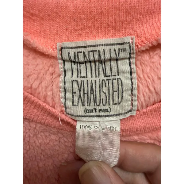 Mentally Exhausted Pink Sherpa Fleece Sweatshirt Cozy Fuzzy Crewneck Pullover - Image 4