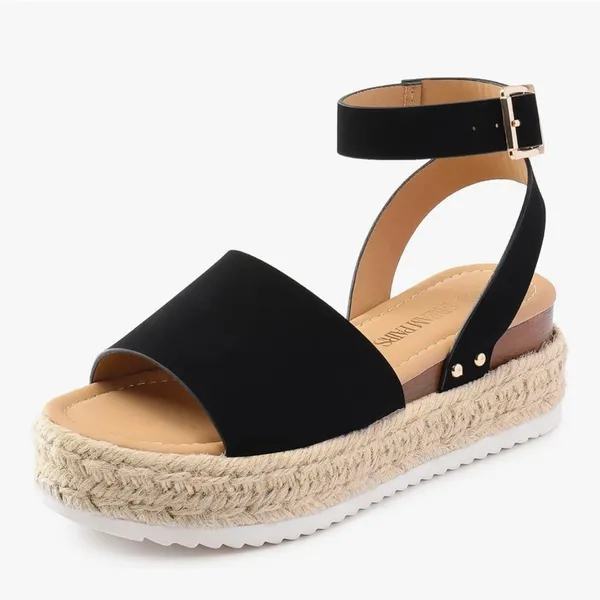 Dream Pairs Black Faux Suede Espadrille Platform Wedge Sandals Size 10 SDPW2359W - Image 5
