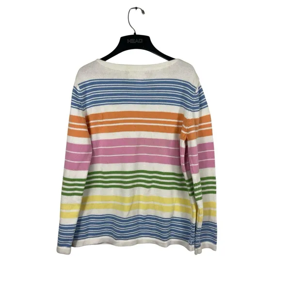 Lauren Ralph Lauren Cotton Striped Sweater L Pastel Rainbow Knit Top Read - Image 2