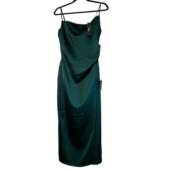 NWT - Lulus Bonafide Babe Emerald Satin Sleeveless Ruched Midi Dress!- Size S - Image 3