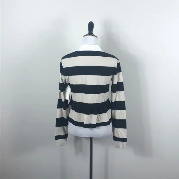 Abound Striped Peplum Top Black Beige Collared Split Neck NWT XS - Image 6