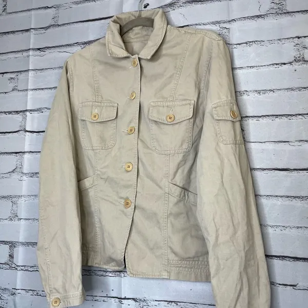 Jones New York Tan Utility Button-Up Collared Jacket Tailored SZ 12 Cargo Field - Image 8