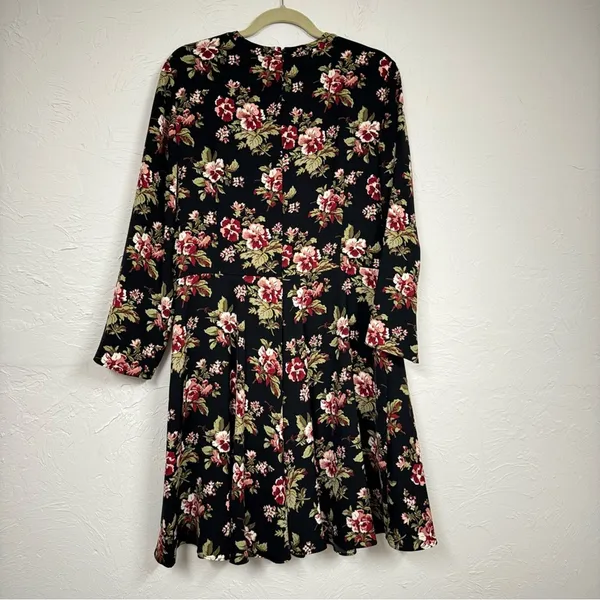 Brooks Brothers Black Red Floral Long Sleeve Dress Womens 14 Mini Fall Preppy - Image 10