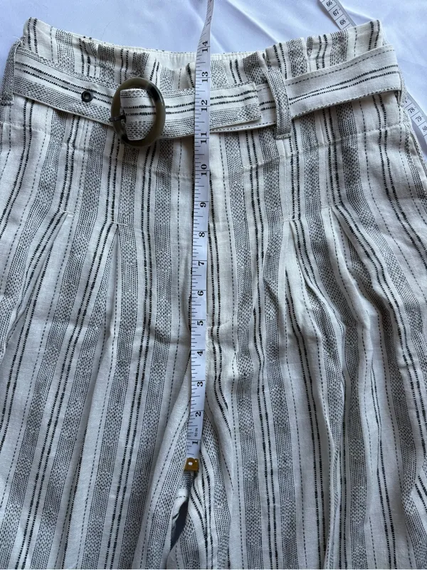 Anthropologie Ett:Twa Mauritius Paperbag Waisted Belted White Black Pants Size 0 - Image 8