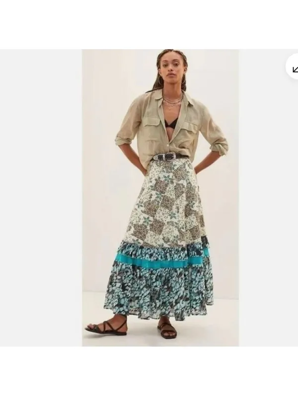 Anthropologie Raga Floral Patchwork Cotton Boho Earth Tones Maxi Skirt M $185 - Image 3