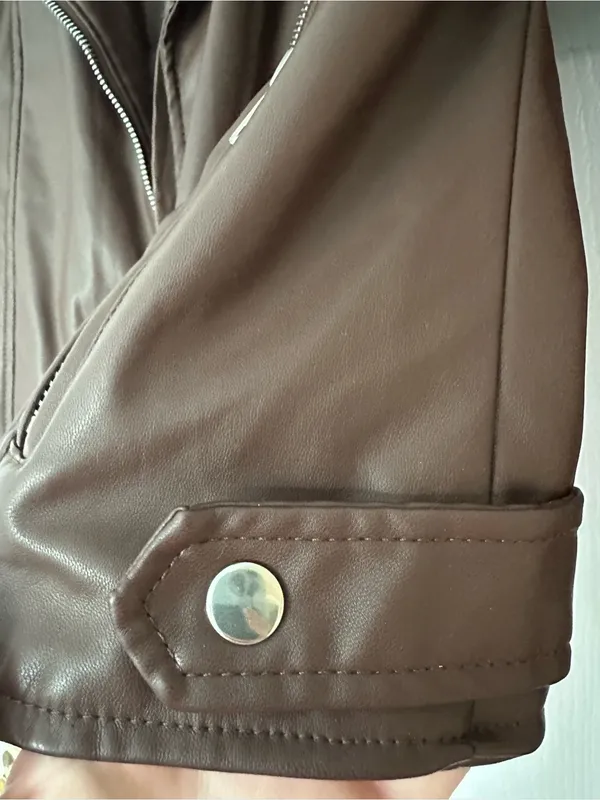 Ambiance Brown Faux Leather Moto Jacket with Silver accents Medium NWT - Image 6