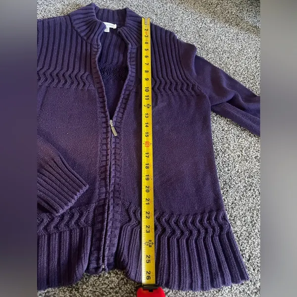 Coldwater Creek Purple Knit Zip Up Long Sleeve Sweater L - Image 4