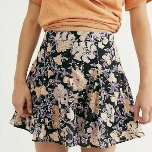 Free People End of the Island Floral Cotton Skirt Black Motif Size 10 - Image 2