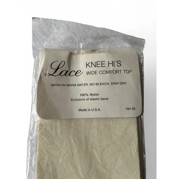 Knee Highs Vintage Ivory Allover Lace Coquette Nylon Stockings Deadstock NOS - Image 5