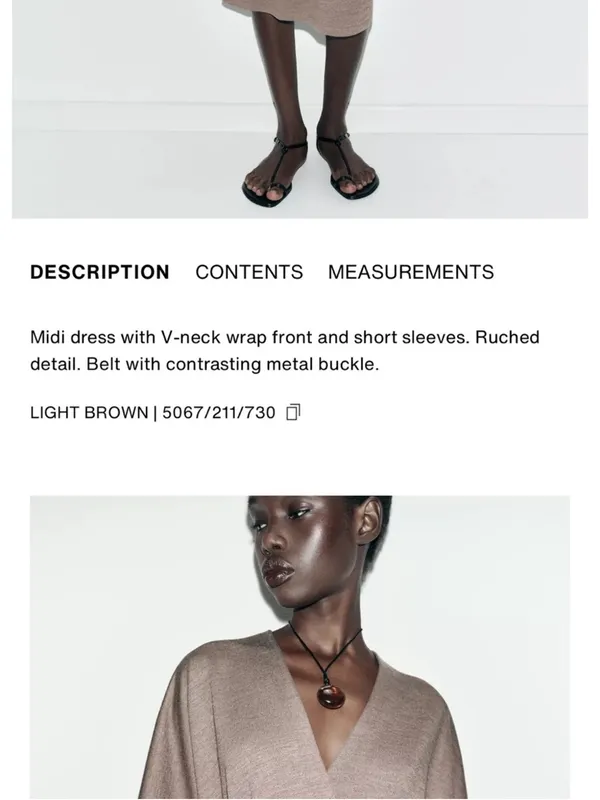Zara Taupe Kimono-Sleeve Midi Dress with Black Belt - Image 9
