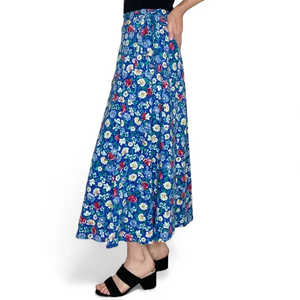 Vintage 90’s Euro Sport Blue Floral Midi Cottage Wrap Skirt - Image 3