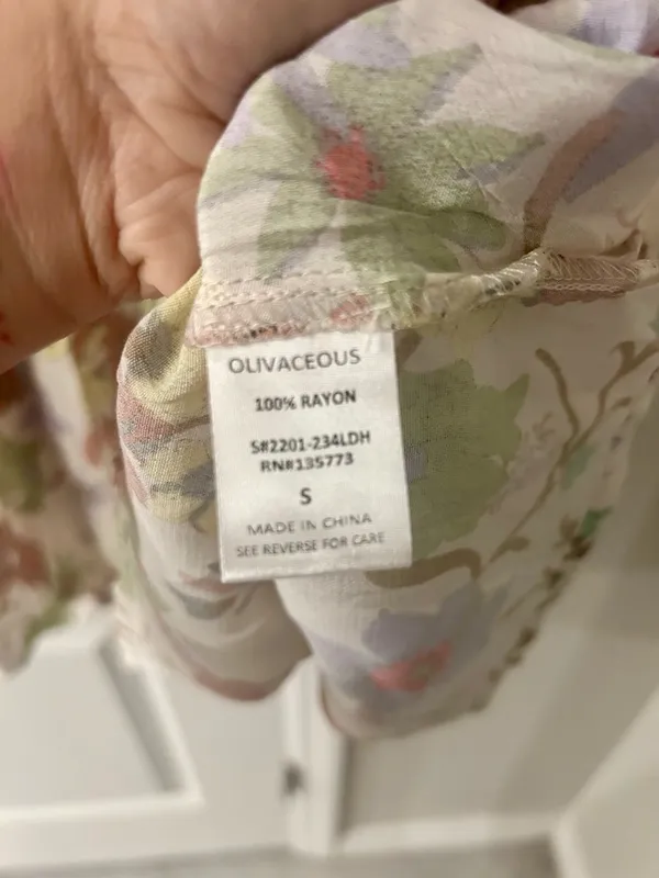 NWOT Olivaceous Cream Floral Long-Sleeve Tiered Dress with Green & Pink Accents - Image 3