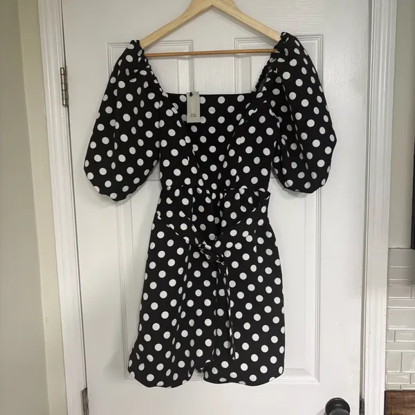 River Island Black And White‎ Polka Dot Belted Dress Size 6 - Image 2