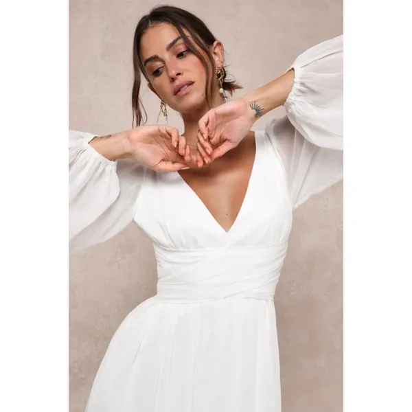 NWT Lulus Enchant My Love White Long Sleeve Maxi Dress Bridal Bide Wedding Sz S - Image 3